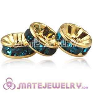 8mm Gold Alloy Basketball Wives Blue Crystal Spacer Beads 
