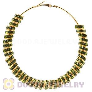 70mm Basketball Wives Hoop Earrings With Green Crystal Spacer Beads 