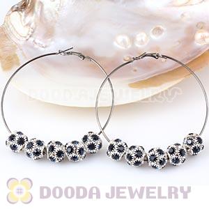 70mm Basketball Wives Hoop Earrings With Navy Crystal Ball Beads 