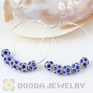 70mm Basketball Wives Hoop Earrings With Blue Crystal Ball Beads 