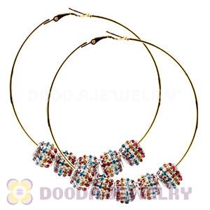 70mm Basketball Wives Hoop Earrings With Crystal Beads 