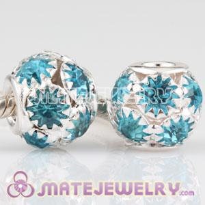 Wholesale 12mm Alloy Basketball Wives Cyan Crystal Ball Beads 