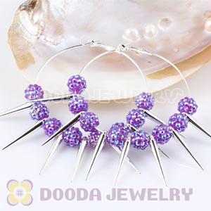 70mm Silver Basketball Wives Spike Hoop Earrings Wholesale