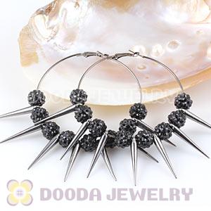 70mm Black Basketball Wives Spike Hoop Earrings Wholesale