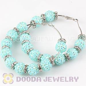 70mm Basketball Wives Cyan Rhinestone Crystal Ball Hoop Earrings Wholesale