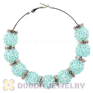 70mm Basketball Wives Cyan Rhinestone Crystal Ball Hoop Earrings Wholesale