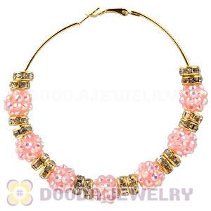70mm Basketball Wives Pink Rhinestone Crystal Ball Hoop Earrings Wholesale