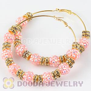 70mm Basketball Wives Pink Rhinestone Crystal Ball Hoop Earrings Wholesale