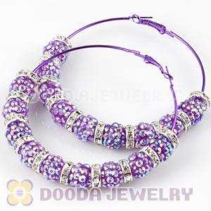 70mm Basketball Wives Purple Rhinestone Crystal Ball Hoop Earrings Wholesale