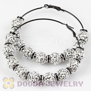 70mm Basketball Wives Silver Rhinestone Crystal Ball Hoop Earrings Wholesale