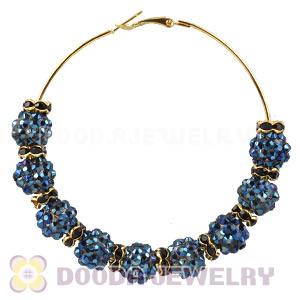 70mm Basketball Wives Blue Rhinestone Crystal Ball Hoop Earrings Wholesale