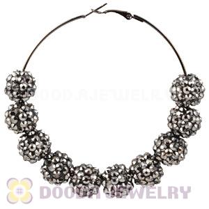 70mm Basketball Wives Grey Rhinestone Crystal Ball Hoop Earrings Wholesale
