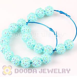70mm Basketball Wives Cyan Rhinestone Crystal Ball Hoop Earrings Wholesale