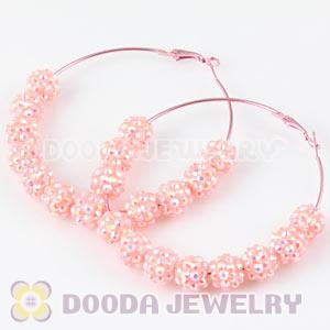 70mm Basketball Wives Pink Rhinestone Crystal Ball Hoop Earrings Wholesale