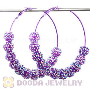 70mm Basketball Wives Purple Rhinestone Crystal Ball Hoop Earrings Wholesale
