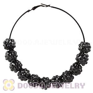 70mm Basketball Wives Black Rhinestone Crystal Ball Hoop Earrings Wholesale