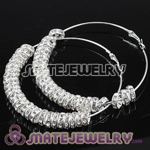 70mm Basketball Wives Hoop Earrings With White Crystal Spacer Beads 