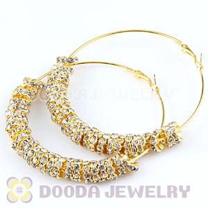 70mm Gold Basketball Wives Crystal Spacer Hoop Earrings Wholesale 