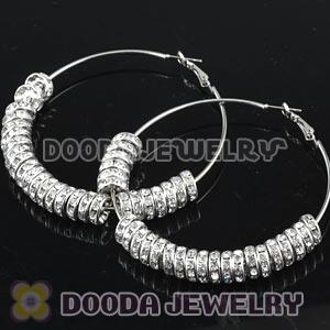 70mm Basketball Wives White Crystal Spacer Hoop Earrings Wholesale 