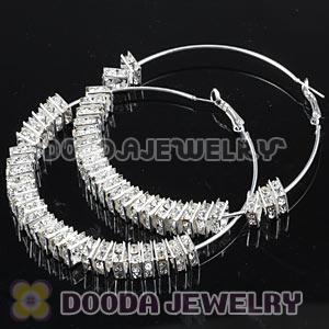 70mm Basketball Wives White Crystal Spacer Hoop Earrings Wholesale 
