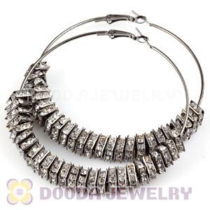 70mm Black Basketball Wives Crystal Spacer Hoop Earrings Wholesale 