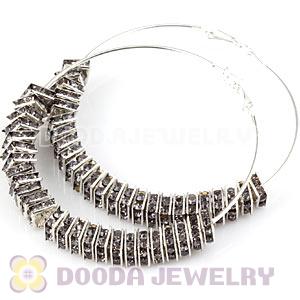 70mm Black Basketball Wives Crystal Spacer Hoop Earrings Wholesale 