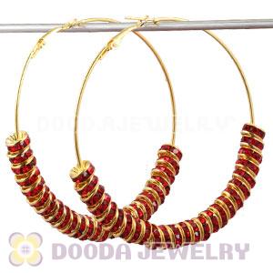 70mm Gold Basketball Wives Red Crystal Spacer Hoop Earrings Wholesale 