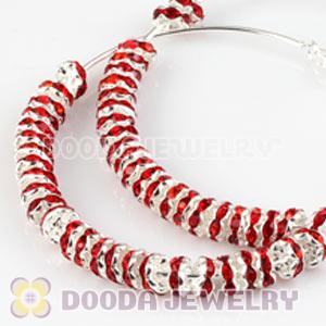 70mm Basketball Wives Red Crystal Spacer Hoop Earrings Wholesale 