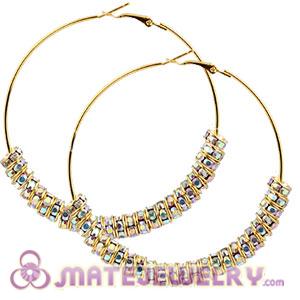 70mm Gold Basketball Wives Hoop Earrings With Crystal Spacer Beads 