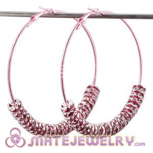 70mm Basketball Wives Hoop Earrings With Pink Crystal Spacer Beads 