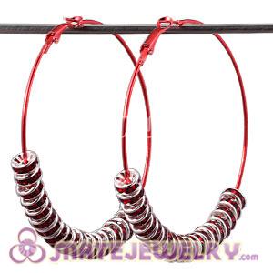 70mm Basketball Wives Hoop Earrings With Red Crystal Spacer Beads 