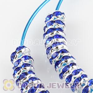 70mm Basketball Wives Blue Crystal Spacer Hoop Earrings Wholesale 