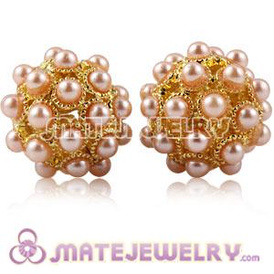 Wholesale 16mm Gold Alloy Basketball Wives Beads With Pink ABS Pearl 