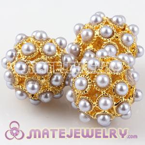 Wholesale 16mm Gold Alloy Basketball Wives Beads With White ABS Pearl 