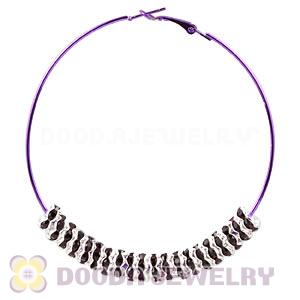 70mm Basketball Wives Purple Crystal Spacer Hoop Earrings Wholesale 