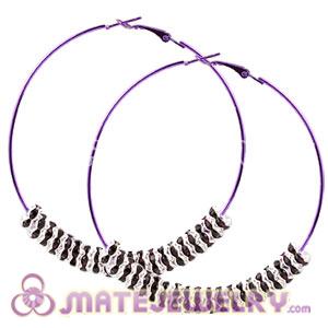 70mm Basketball Wives Hoop Earrings With Purple Crystal Spacer Beads 