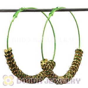 70mm Basketball Wives Green Crystal Spacer Hoop Earrings Wholesale 