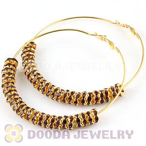 70mm Gold Basketball Wives Crystal Spacer Hoop Earrings Wholesale 