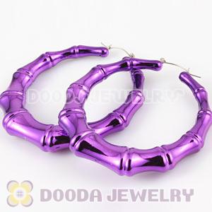 Wholesale 80mm Purple Basketball Wives Bamboo Hoop Earrings 