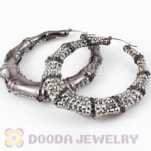 Cheap 80mm Grey Basketball Wives Bamboo Crystal Hoop Earrings Wholesale