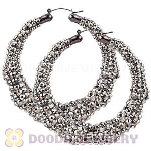 Cheap 80mm Grey Basketball Wives Bamboo Crystal Hoop Earrings Wholesale