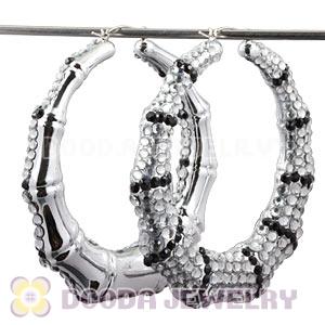 Cheap 80mm White Basketball Wives Bamboo Crystal Hoop Earrings Wholesale