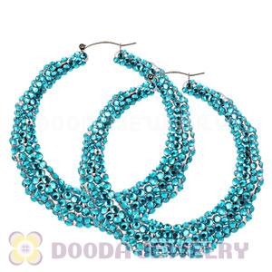 Cheap 80mm Blue Basketball Wives Bamboo Crystal Hoop Earrings Wholesale