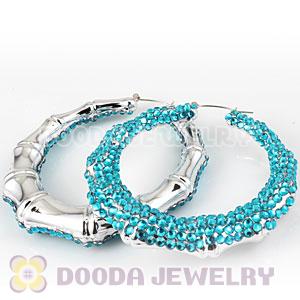Cheap 80mm Blue Basketball Wives Bamboo Crystal Hoop Earrings Wholesale