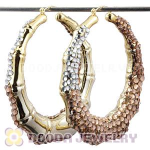 Cheap 80mm Basketball Wives Bamboo Crystal Hoop Earrings Wholesale