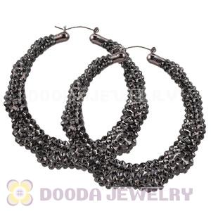 Cheap 80mm Black Basketball Wives Bamboo Crystal Hoop Earrings Wholesale
