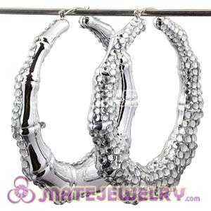 Wholesale 80mm White Basketball Wives Bamboo Crystal Hoop Earrings 