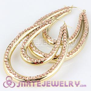 Wholesale 50*70mm Gold Basketball Wives Bamboo Crystal Hoop Earrings 