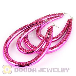 Cheap 50×70mm Red Basketball Wives Bamboo Crystal Hoop Earrings Wholesale