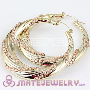 Wholesale 60mm Gold Basketball Wives Bamboo Crystal Hoop Earrings 